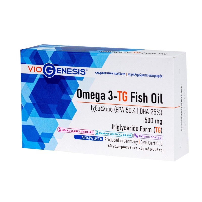 VIOGENESIS Omega 3-TG Fish Oil 500mg Συμπληρωμα Διατροφής με Ιχυθυέλαιο EPA 50% / DHA 25% 60 Κάψουλες