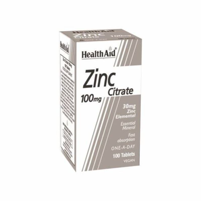 HEALTH AID Zinc Citrate 100mg Συμπλήρωμα Διατροφής με Κιτρικό Ψευδάργυρο 100 Ταμπλέτες 