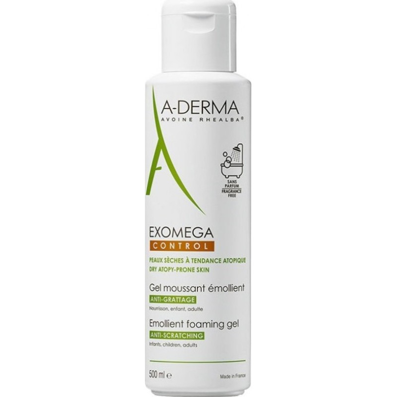 A-DERMA Exomega Control Anti-Scratching Emollient Foaming Gel Μαλακτικό Ζέλ Καθαρισμού Προσώπου & Σώματος 500ml