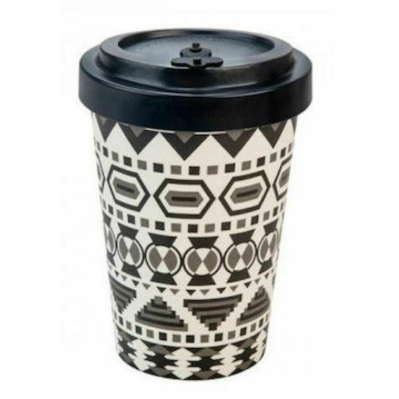 WELL Κούπα Μπαμπού με Καπάκι Aztec White Black 400ml