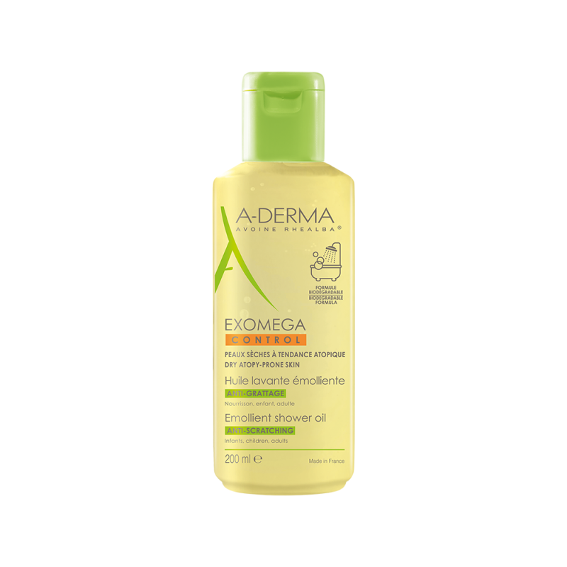 A-DERMA Exomega Control Anti-Scratching Emollient Shower Oil Μαλακτικό Έλαιο Καθαρισμού Προσώπου & Σώματος Ενάντια στο Κνησμό 200ml