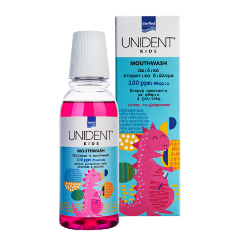 INTERMED Unident Kids Mouthwash 100 ppm Fluoride Παιδικό Στοματικό Δίαλυμα με Γεύση Τσιχλόφουσκα 250ml