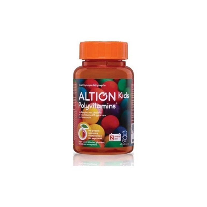 ALTION Kids Polyvitamins Συμπλήρωμα Διατροφης για Παιδιά 3 Ετων και Άνω Σε δύο Υπέροχες Γεύσεις Κεράσι & Πορτοκάλι 60 Μασώμενα Ζελεδάκια