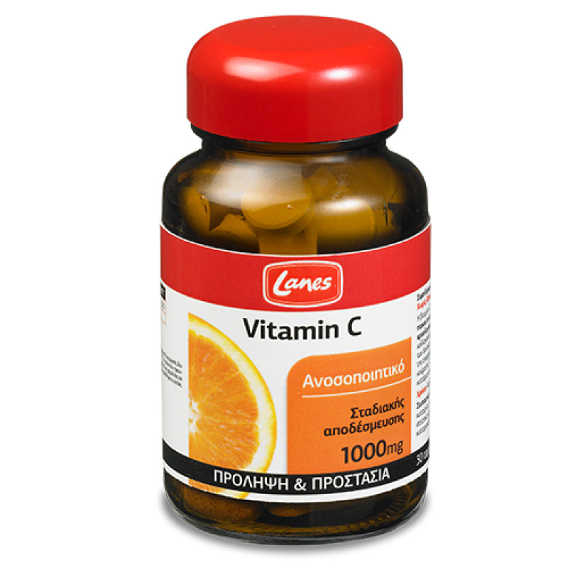 LANES Vitamin C Βιταμίνη C 1000mg με Γεύση Πορτοκάλι 30 Καταπινόμενα Δισκία 