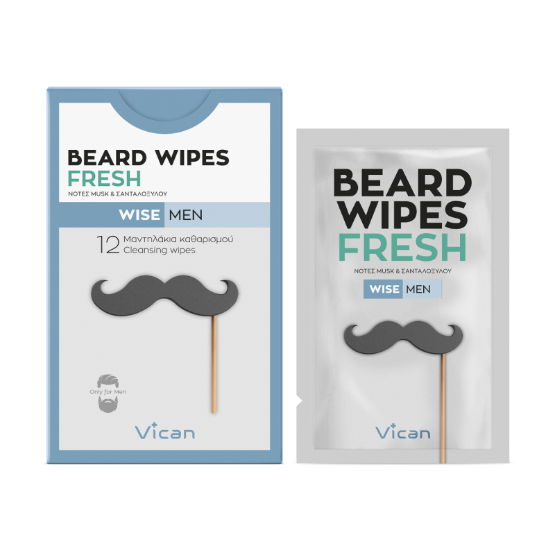 VICAN Wise Men Beard Wipes Fresh Μαντηλάκια Καθάρισμου για Γένια 12 Μαντηλάκια 