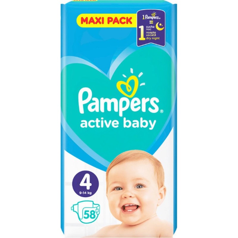 PAMPERS Active Baby Maxi Pack Βρεφικές Πάνες No4 (9-14Kg) 58τμχ