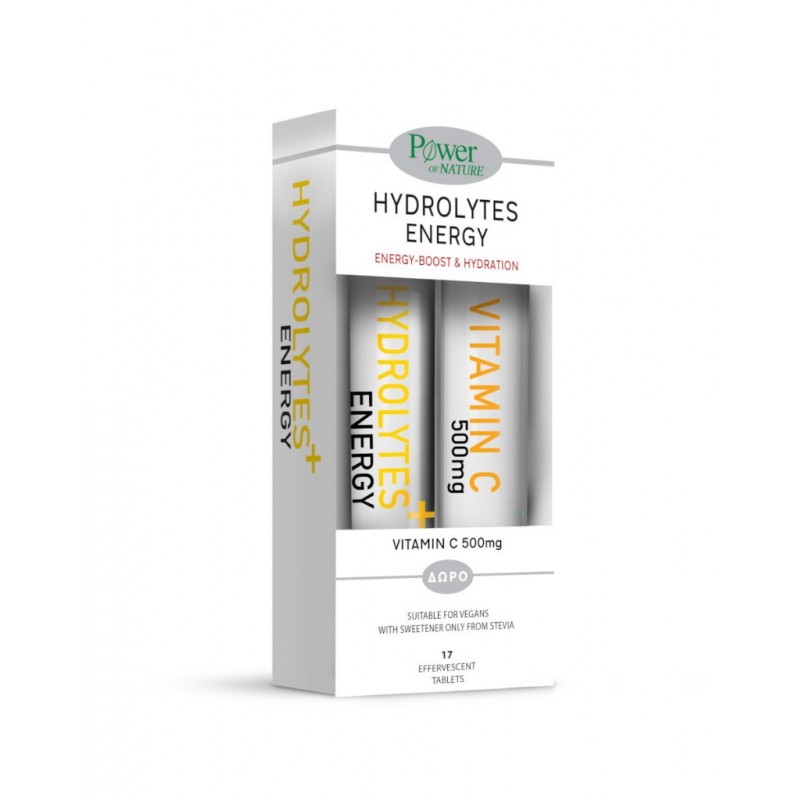 POWER HEALTH Hydrolytes Energy με Στέβια και Γεύση Φράουλα 17 Αναβράζοντα Δισκία + Δώρο Vitamin C 500mg 20 Αναβράζοντα Δισκία