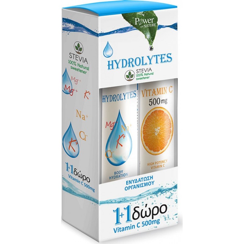 POWER HEALTH Hydrolytes με Στέβια και Γεύση Λεμόνι 20 Αναβράζοντα Δισκία + Δώρο Vitamin C 500mg 20 Αναβράζοντα Δισκία