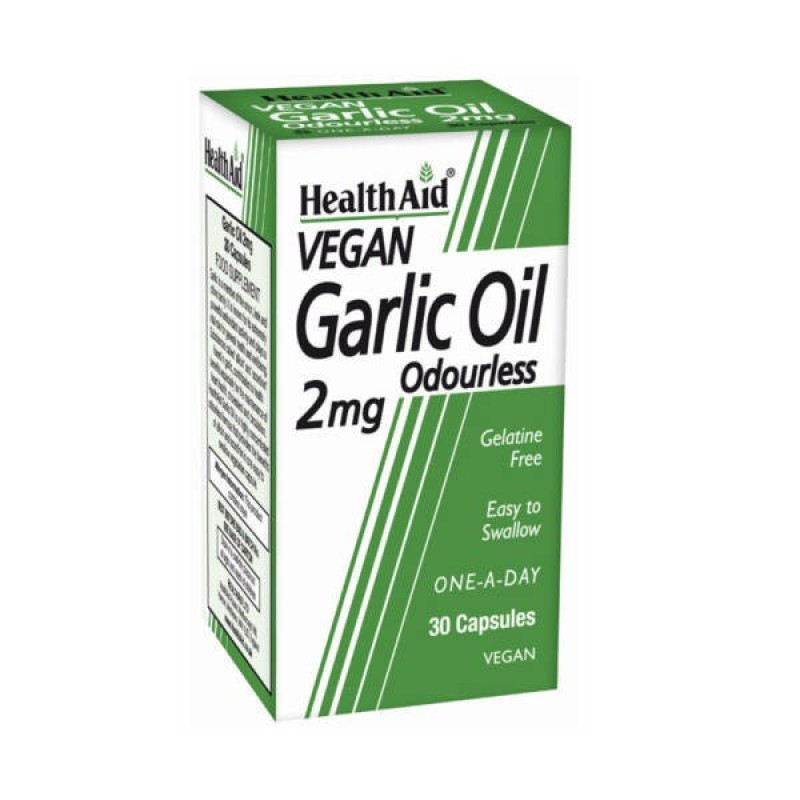 HEALTH AID Vegan Garlic Oil Odourless 2mg Συμπλήρωμα Διατροφής με Έλαιο Σκόρδου 30 Κάψουλες