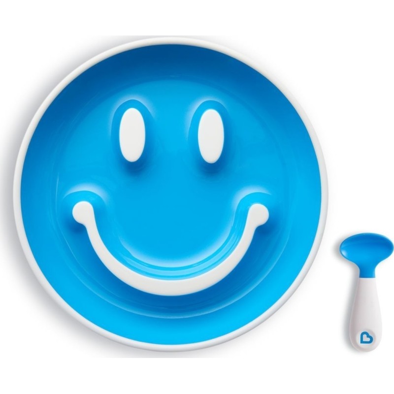 MUNCHKIN Smiley Plate & Scoop Σετ Πιάτακι & Κουταλάκι Χρώμα Μπλέ 9m+