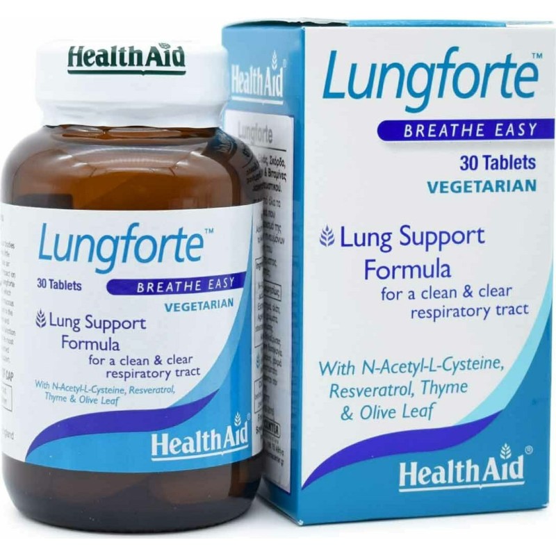 HEALTH AID Lungforte Breathe Easy Συμπλήρωμα Διατροφής για τη καλή Λειτουργία του Αναπνευστικού Συστήματος 30 Ταμπλέτες