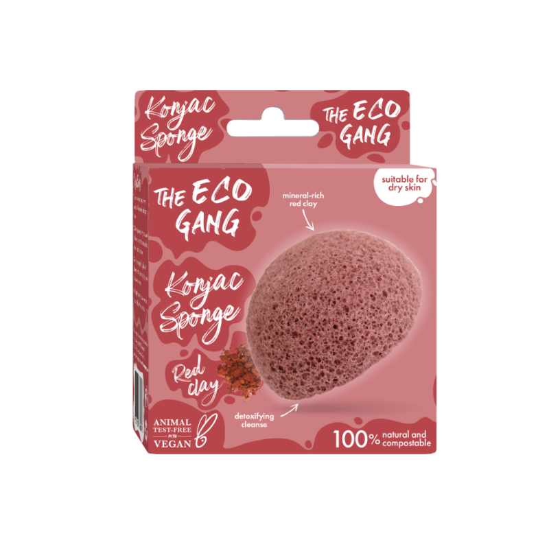 THE ECO GANG Σφουγγάρι Προσώπου Konjac Red Clay για Λιπαρό Δέρμα 1τμχ