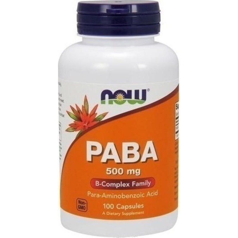 NOW FOODS Paba 500mg (Para-Aminobenzoic Acid) 500mg 100 Caps