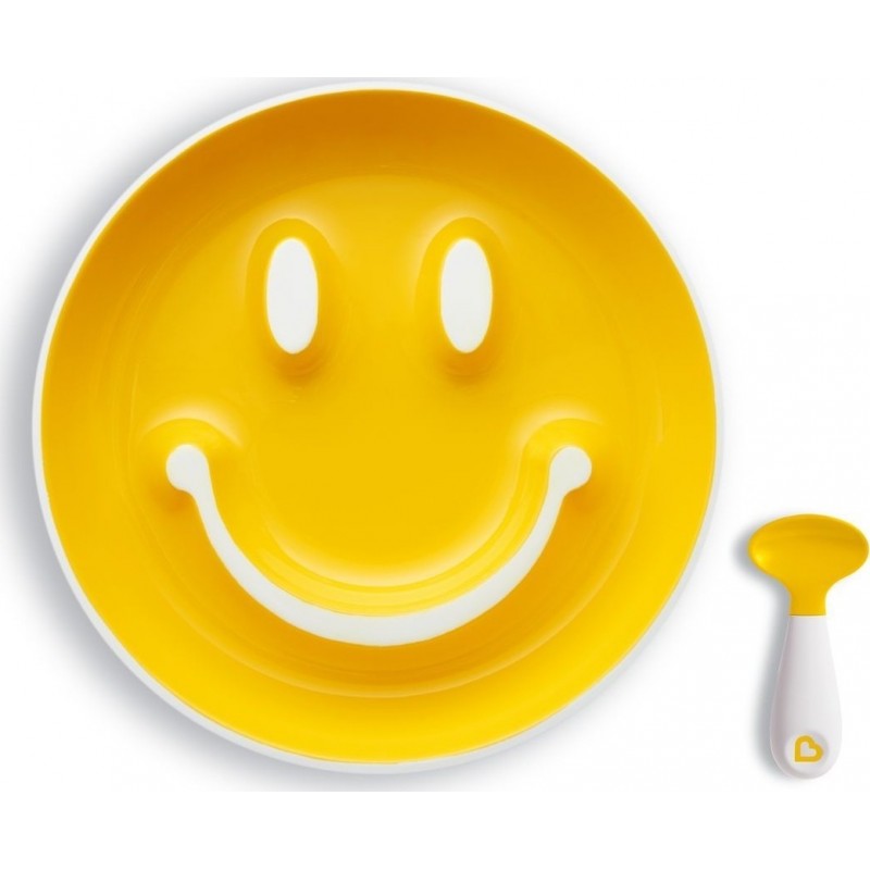 MUNCHKIN Smiley Plate & Scoop Σετ Πιάτακι & Κουταλάκι Χρώμα Κίτρινο 9m+