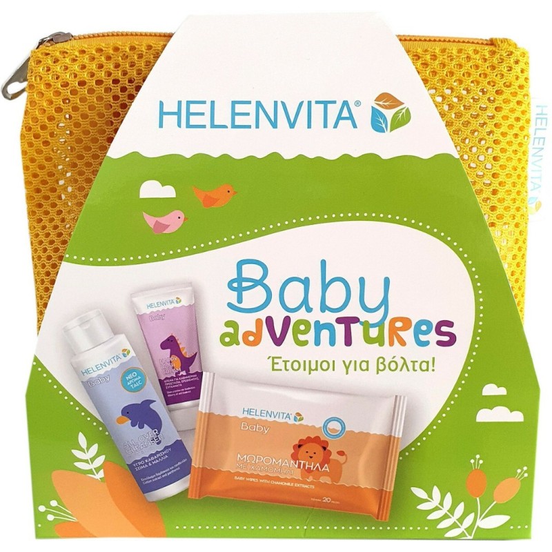 HELENVITA Baby Adventures Πακέτο Ταξιδιού Χρώμα Κίτρινο Baby All Over Cleanser 100ml & Baby Nappy Rash Cream 20ml & Baby Wipes 20τεμ