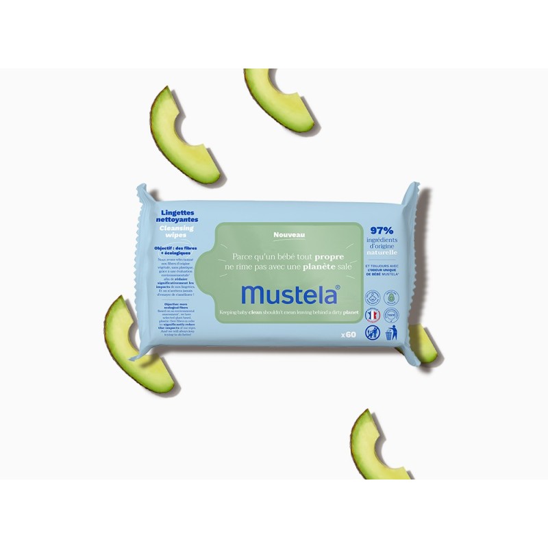 MUSTELA Cleansing Wipes Μωρομάντηλα Καθαρισμού με Βιολογικό Αβοκάντο 60τμχ