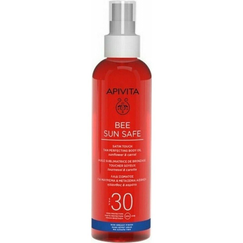 APIVITA Bee Sun Safe Satin Touch Tan Perfecting Body Oil Αντηλιακό Λάδι Σώματος για Μαύρισμα και Μεταξένια Αίσθηση SPF30 200ml