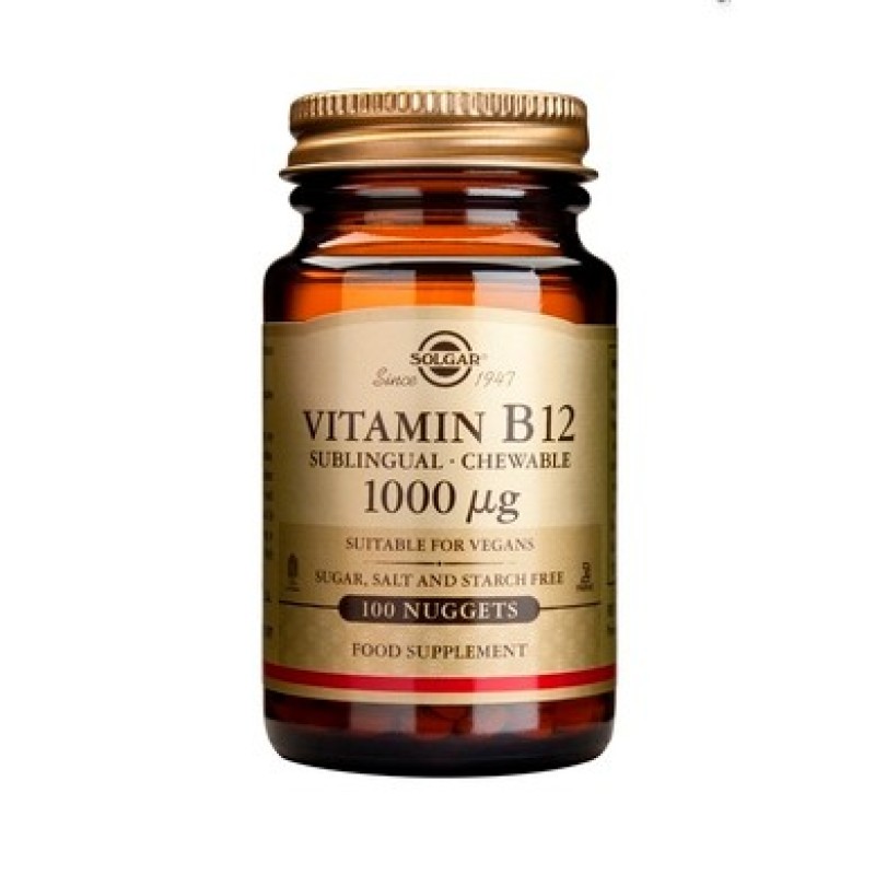 SOLGAR Vitamin B12 1000μg Συμπλήρωμα Διατροφής για τη Καλή Λειτουργία του Νευρικού Συστήματος 100 Μασώμενα Δισκία