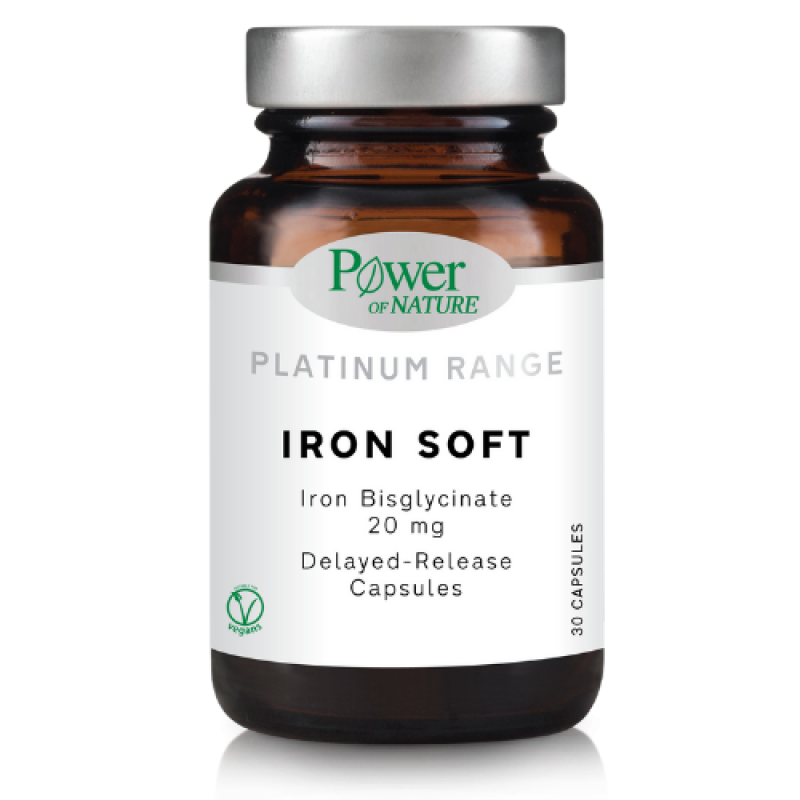 POWER HEALTH Power of Nature Platinum Range Iron Soft 20mg Συμπλήρωμα Διατροφής με Δισγλυκινικό Σίδηρο 30 Κάψουλες