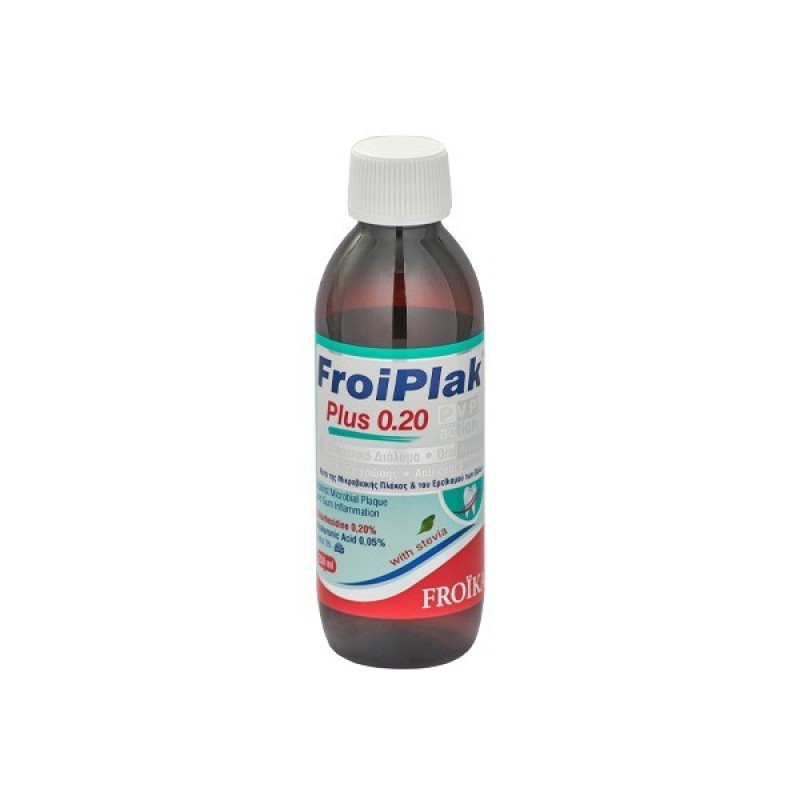 FROIPLAK Plus 0.20 PVP Action Στοματικό Διάλυμα Κατά της Χρώσης και της Μικροβιακής Πλάκας με Στέβια 250ml