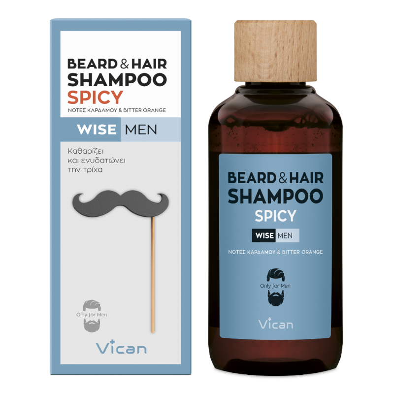 VICAN Wise Men Beard & Hair Shampoo Spicy Καθαριστικό Σαμπουάν για Γένια & Μαλλιά 200ml