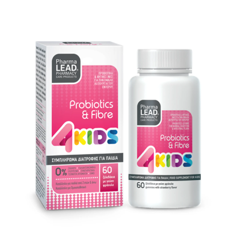 PHARMALEAD 4kids Probiotics & Fibre Συμπλήρωμα Διατροφής με Προβιοτικά και Πρεβιοτικά για Παιδιά απο 2 Ετών και Άνω με Γεύση Φράουλα 60 Ζελεδάκια