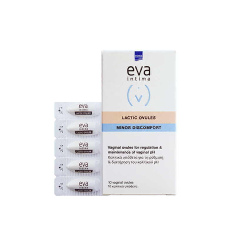 EVA Intima Lactic Ovules Minor Discomfort Κολπικά Υπόθετα για τη Ρύθμιση & Διατήρηση του Κολπικού pH 10 Κολπικά Υπόθετα