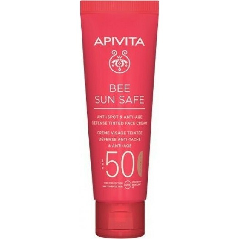 APIVITA Bee Sun Safe Anti-Spot & Anti-Age Defence Tinted Face Cream Αντηλιακή Κρέμα Προσώπου Κατά των Πανάδων & των Ρυτίδων με Χρώμα SPF50 50ml