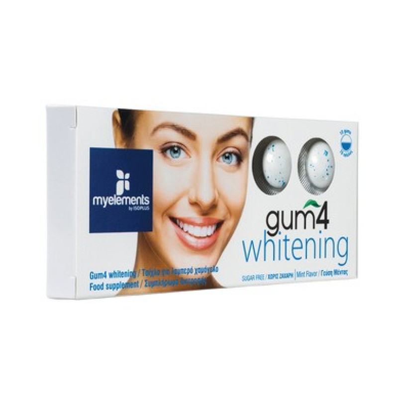 MY ELEMENTS Gum 4 Whitening Τσίχλα για Λαμπερό Χαμόγελο με Γεύση Μέντας Χωρίς Ζάχαρη 10τμχ