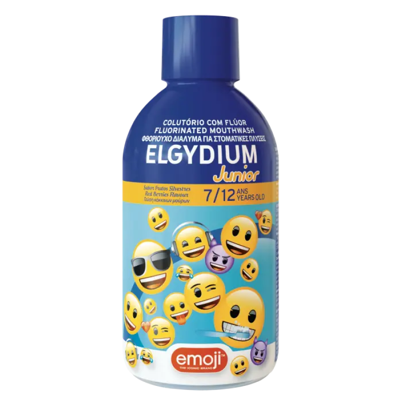 ELGYDIUM Junior Emoji Φθοριούχο Στοματικό Διάλυμα για Παιδιά 7 Έως 12 Ετών με Γεύση Κόκκινα Μούρα 500ml