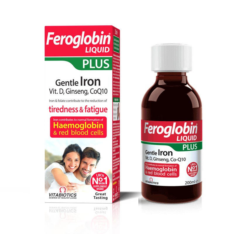 VITABIOTICS Feroglobin Liquid Plus Gentle Iron , Vit D , Ginseng , CoQ10 200ml