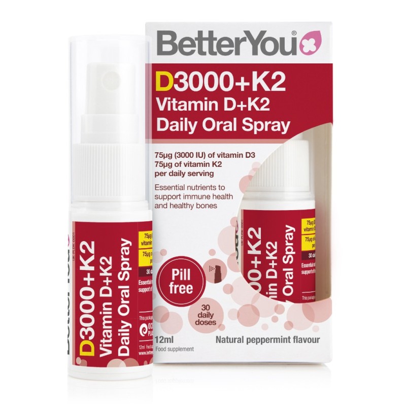 BETTER YOU Vitamin D3 3000IU 75μg + Κ2 75μg Daily Oral Spray Συμπλήρωμα Διατροφής με Βιταμίνη D3 και K2 σε Μορφή Σπρέι 12ml