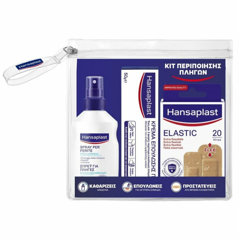 HANSAPLAST Κιτ Περιποίησης Πληγών Σπρέι για Πληγές 100ml & Κρέμα Επούλωσης Πληγών 50g & Elastic Strips 20τμχ