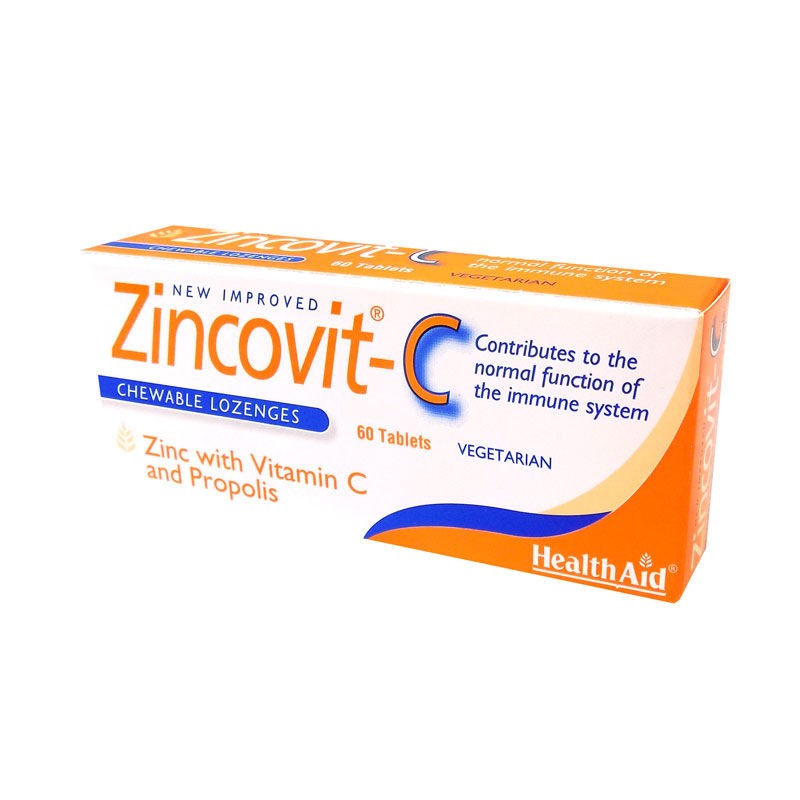 HEALTH AID Zincovit-C Συμπ΄λήρωμα Διατροφής με Ψευδάργυρο , Βιταμίνη C και Πρόπολη για την Ενίσχυση του Ανοσοποιητικού Συστήματος 60 Ταμπλέτες