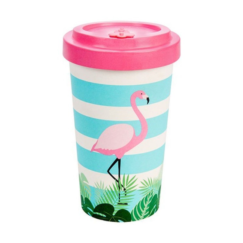 WELL Κούπα Μπαμπού με Καπάκι Flamingo Pink 500ml