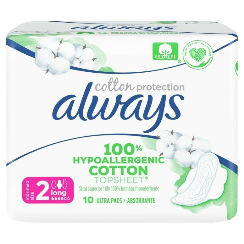 ALWAYS Cotton Protection Ultra Long Σερβιέτες με Φτερά και Κάλυμμα απο Οργανικό Βαμβάκι Μέγεθος 2 10τμχ