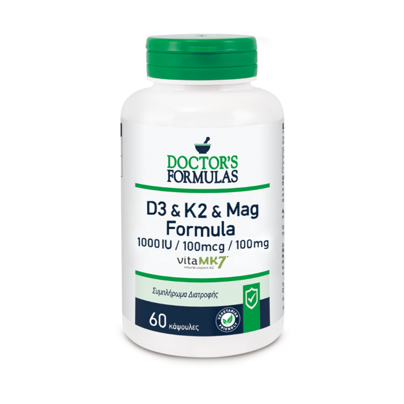 DOCTOR'S FORMULAS Vitamin D3 1000IU & K2100mcg & Mag Formula 100mg Συμπλήρωμα Διατροφής που Συμβάλει στη Φυσιολογική Λειτουργία του Νευρικού & Μυικού Συστήματος 60 Κάψουλες